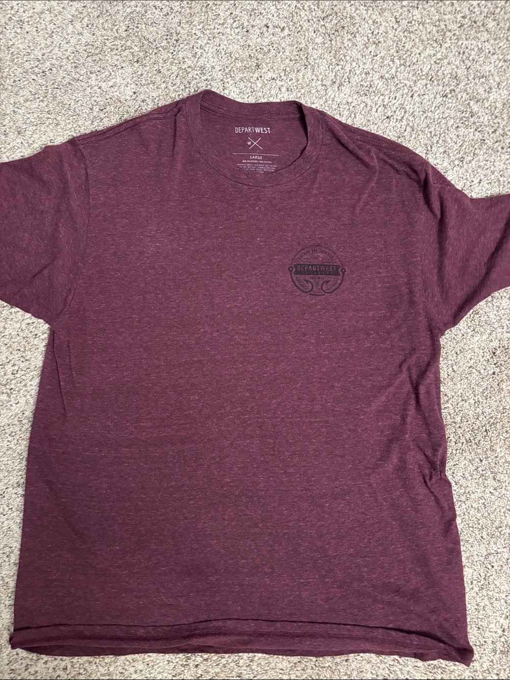 Departwest Men's Heathered Burgundy Short Sleeve Tee